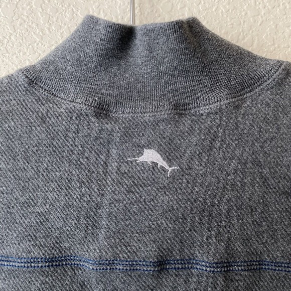 Tommy Bahama Mens Sweater Size Large Cotton Quarter Zip Pullover Gray - Picture 6 of 10